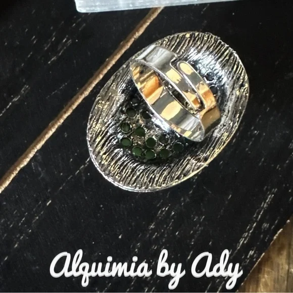 Alquimia Green and Silver Statement Ring aventurine